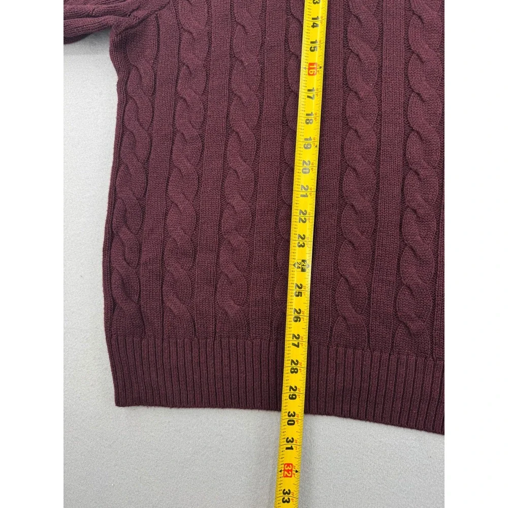 Polo Ralph Lauren Mens XXL Burgundy Cable Knit Cotton Crewneck Sweater Preppy
